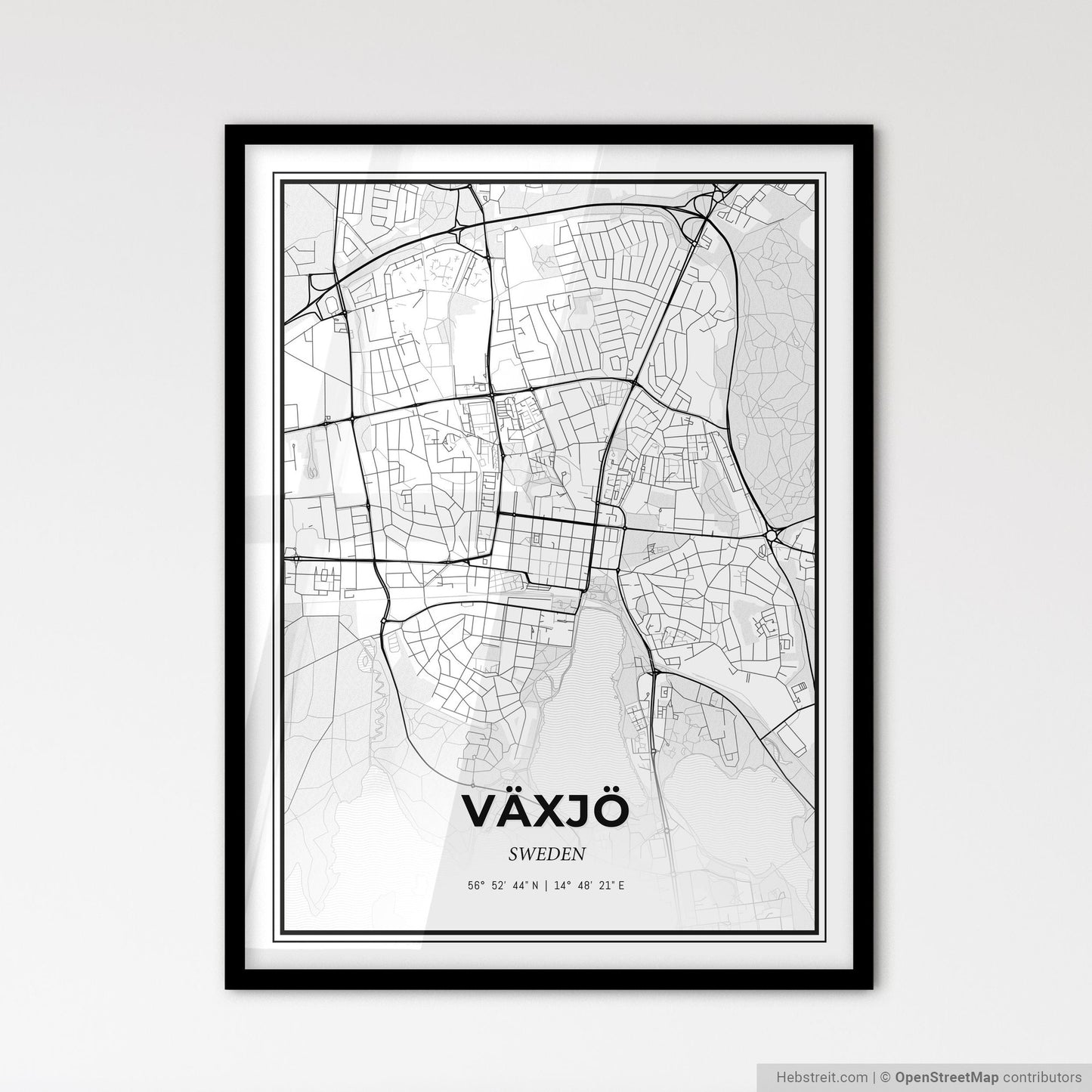 Växjö Sweden - Scandinavian Style City Map for Modern Home Decor