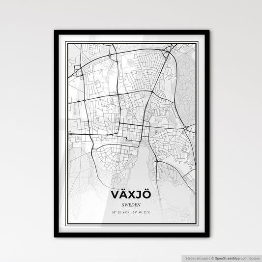 Växjö Sweden - Scandinavian Style City Map for Modern Home Decor