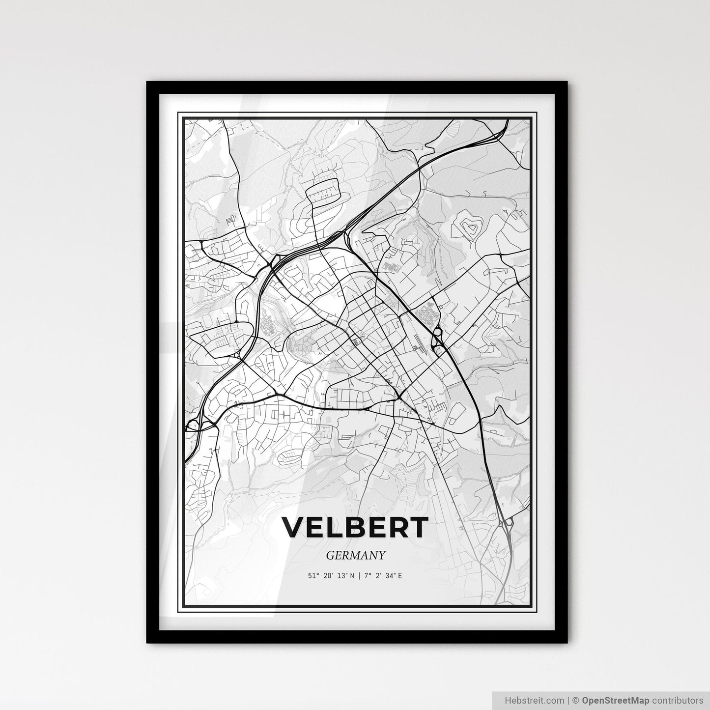 Velbert Germany - Scandinavian Style City Map for Modern Home Decor