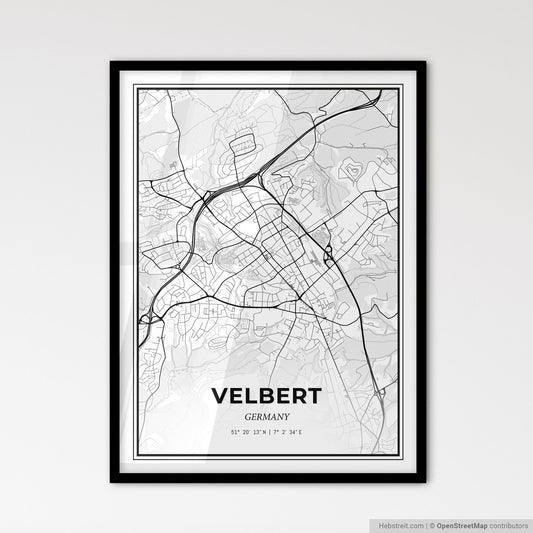 Velbert Germany - Scandinavian Style City Map for Modern Home Decor