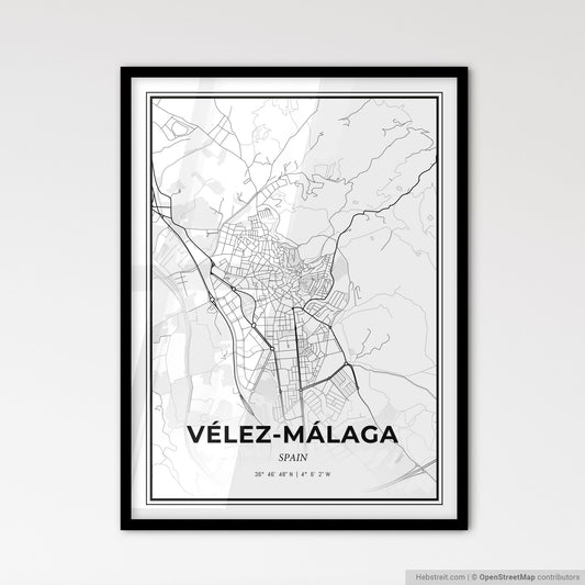 Vélez-Málaga Spain - Scandinavian Style City Map for Modern Home Decor