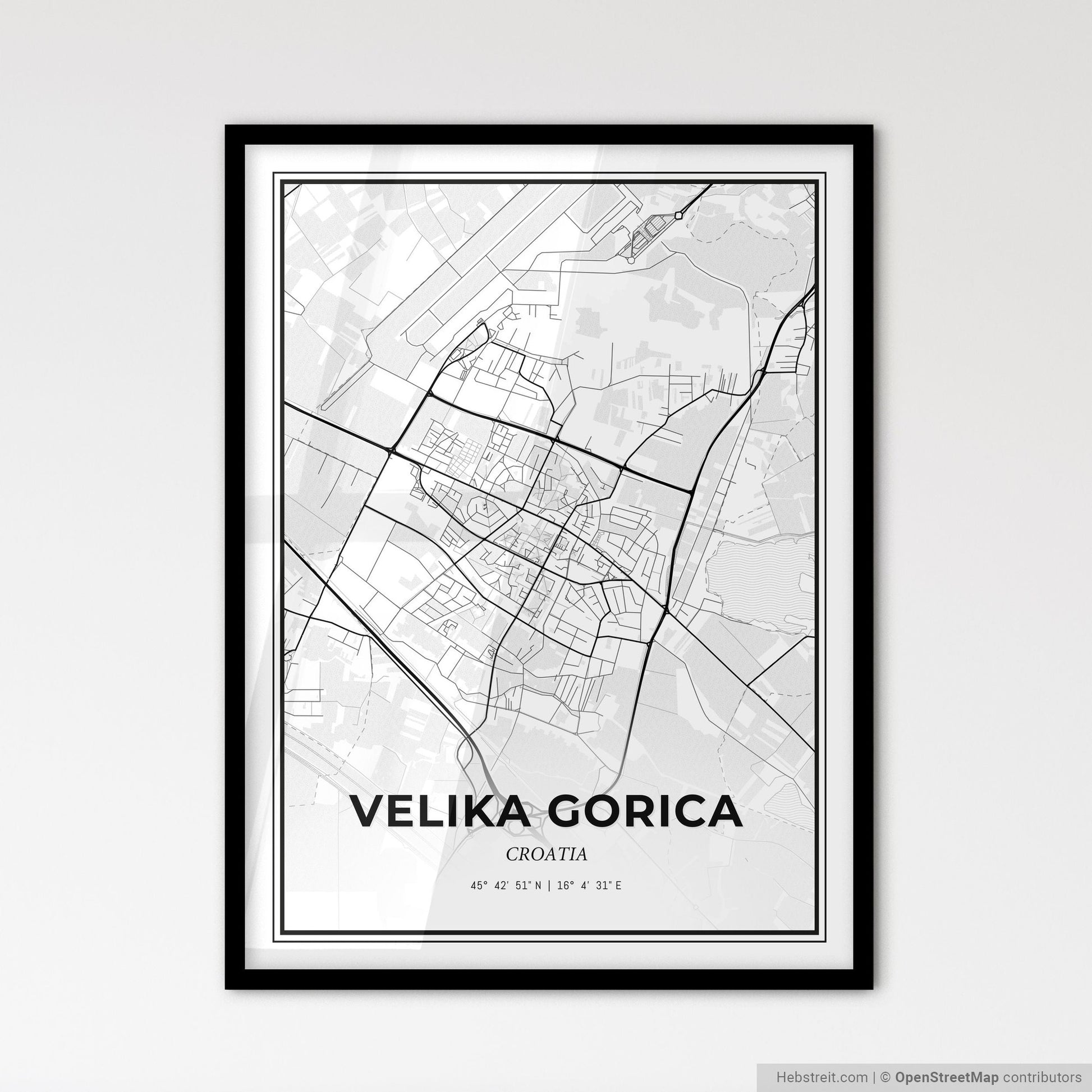 Velika Gorica Croatia - Scandinavian Style City Map for Modern Home Decor