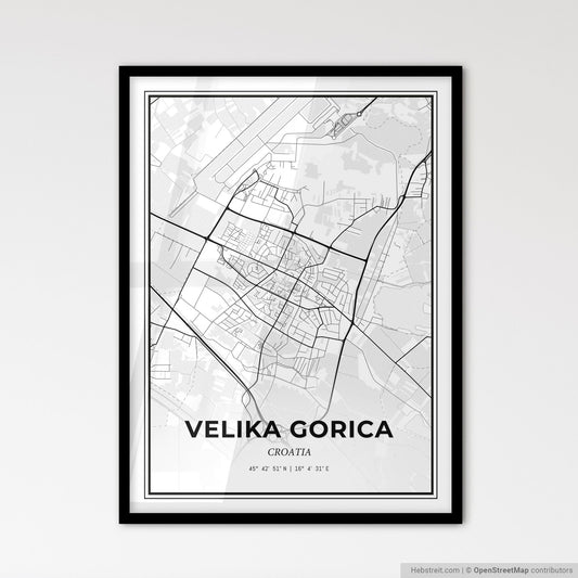 Velika Gorica Croatia - Scandinavian Style City Map for Modern Home Decor