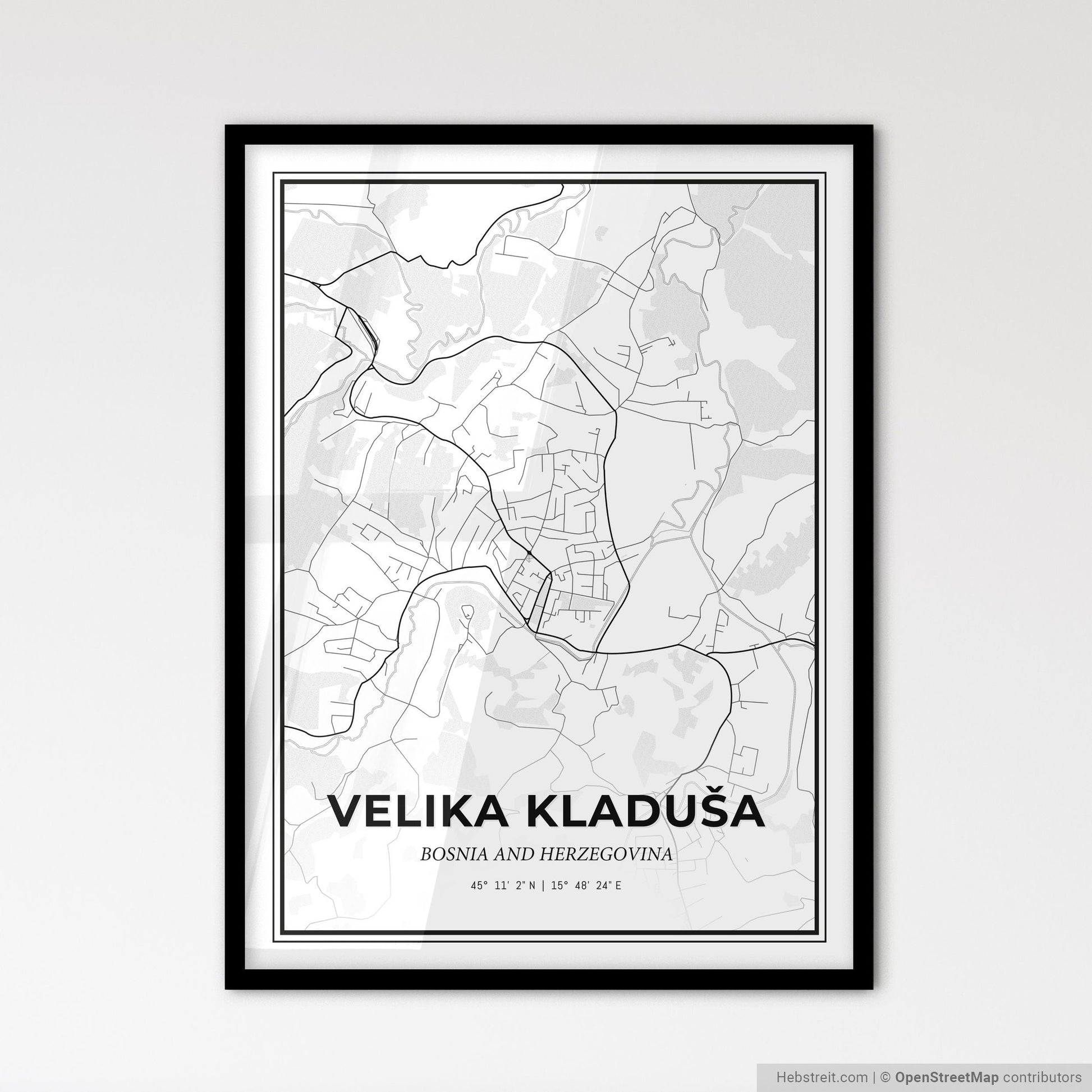 Velika Kladuša Bosnia and Herzegovina - Scandinavian Style City Map for Modern Home Decor