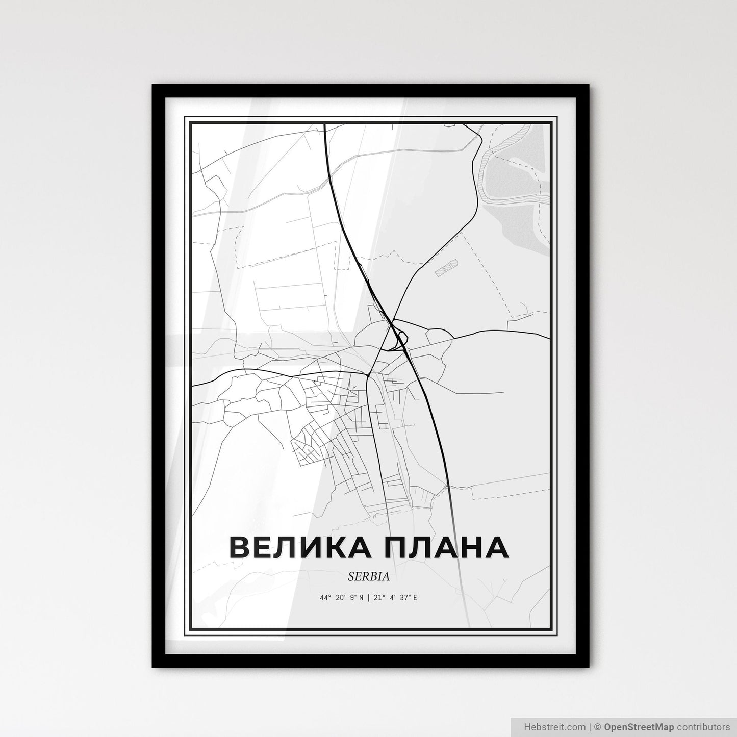 Velika Plana Serbia - Scandinavian Style City Map for Modern Home Decor