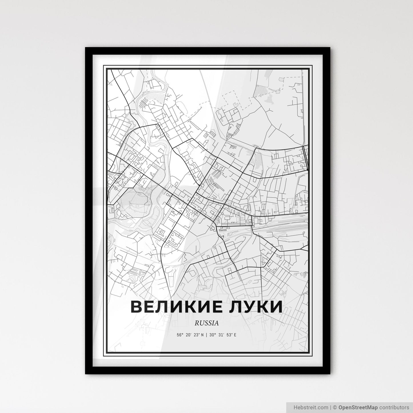 Velikiye Luki Russia - Scandinavian Style City Map for Modern Home Decor