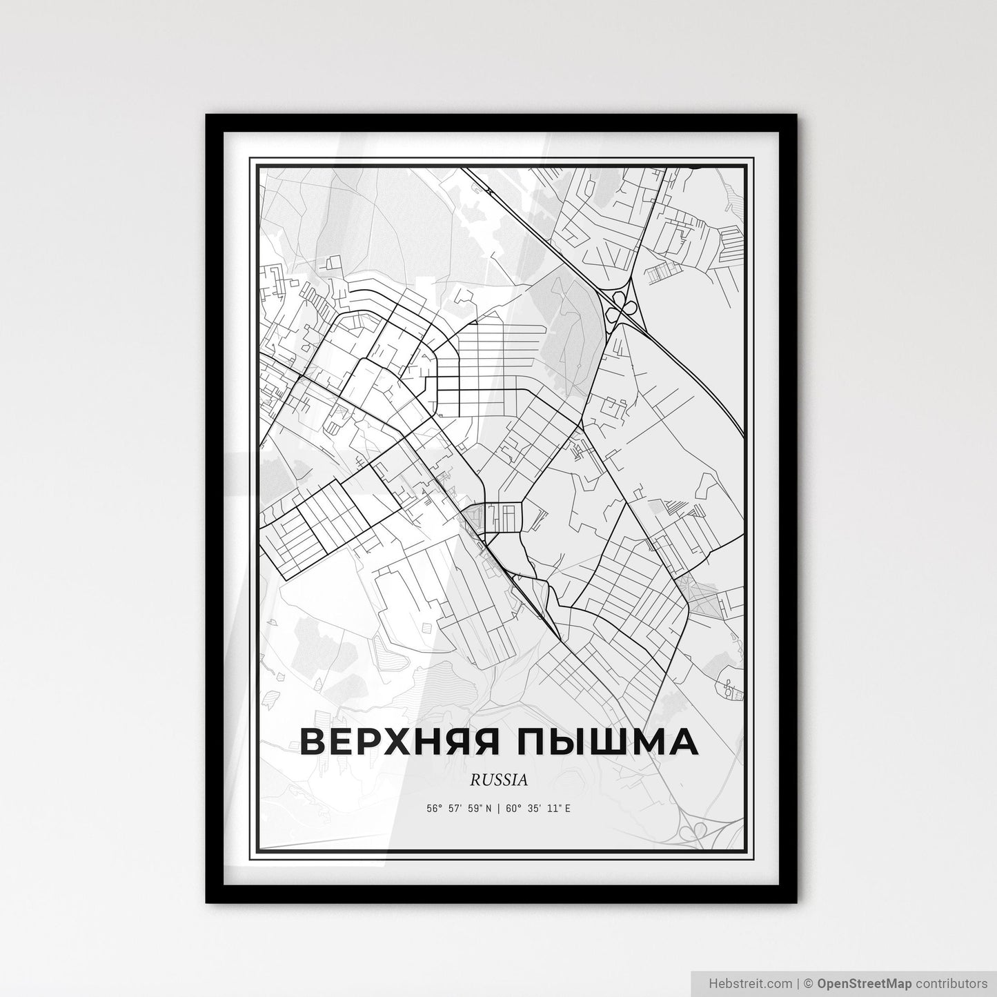Verkhnyaya Pyshma Russia - Scandinavian Style City Map for Modern Home Decor
