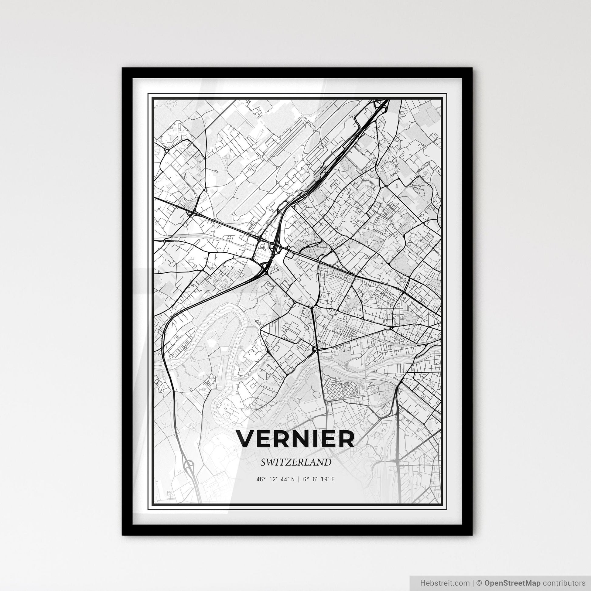 Vernier Switzerland - Scandinavian Style City Map for Modern Home Decor