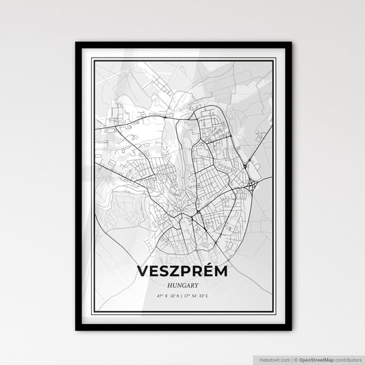 Veszprém Hungary - Scandinavian Style City Map for Modern Home Decor