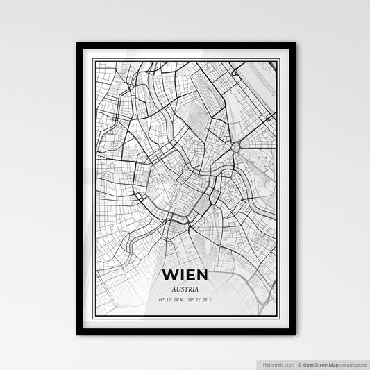 Vienna Austria - Scandinavian Style City Map for Modern Home Decor