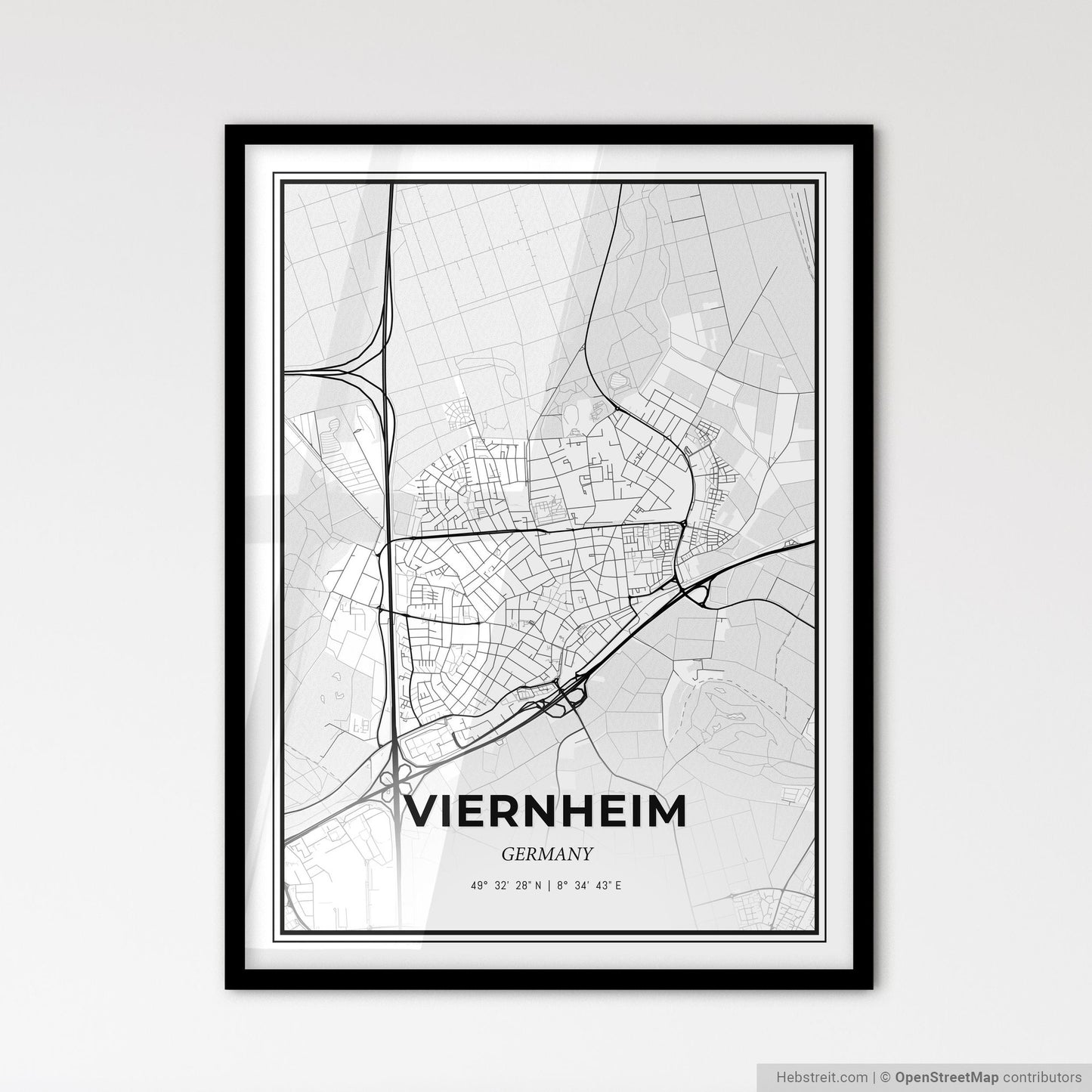 Viernheim Germany - Scandinavian Style City Map for Modern Home Decor