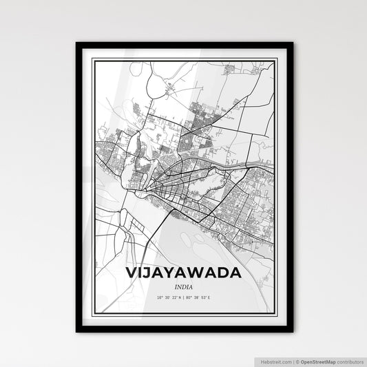 Vijayawada India - Scandinavian Style City Map for Modern Home Decor