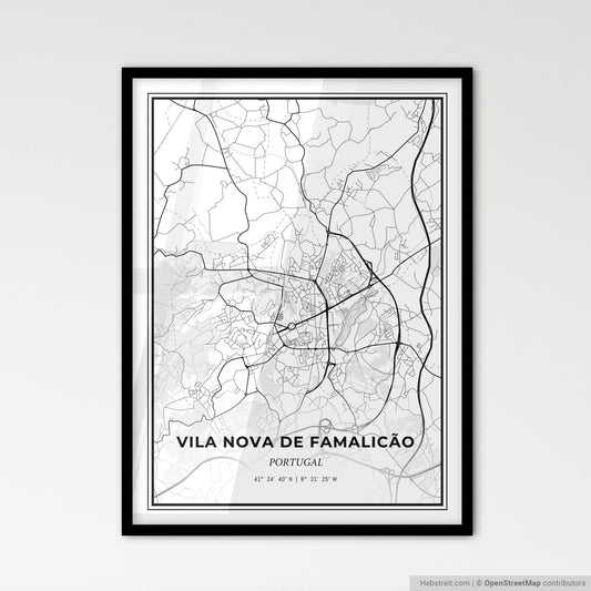 Vila Nova de Famalicão Portugal - Scandinavian Style City Map for Modern Home Decor