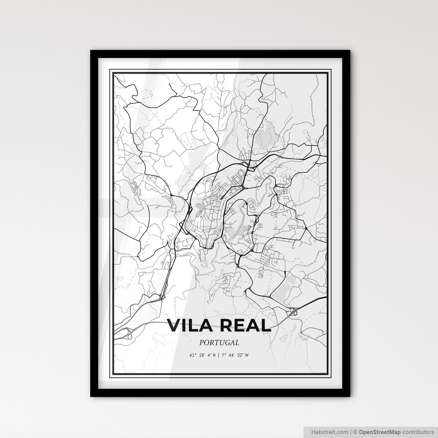 Vila Real Portugal - Scandinavian Style City Map for Modern Home Decor