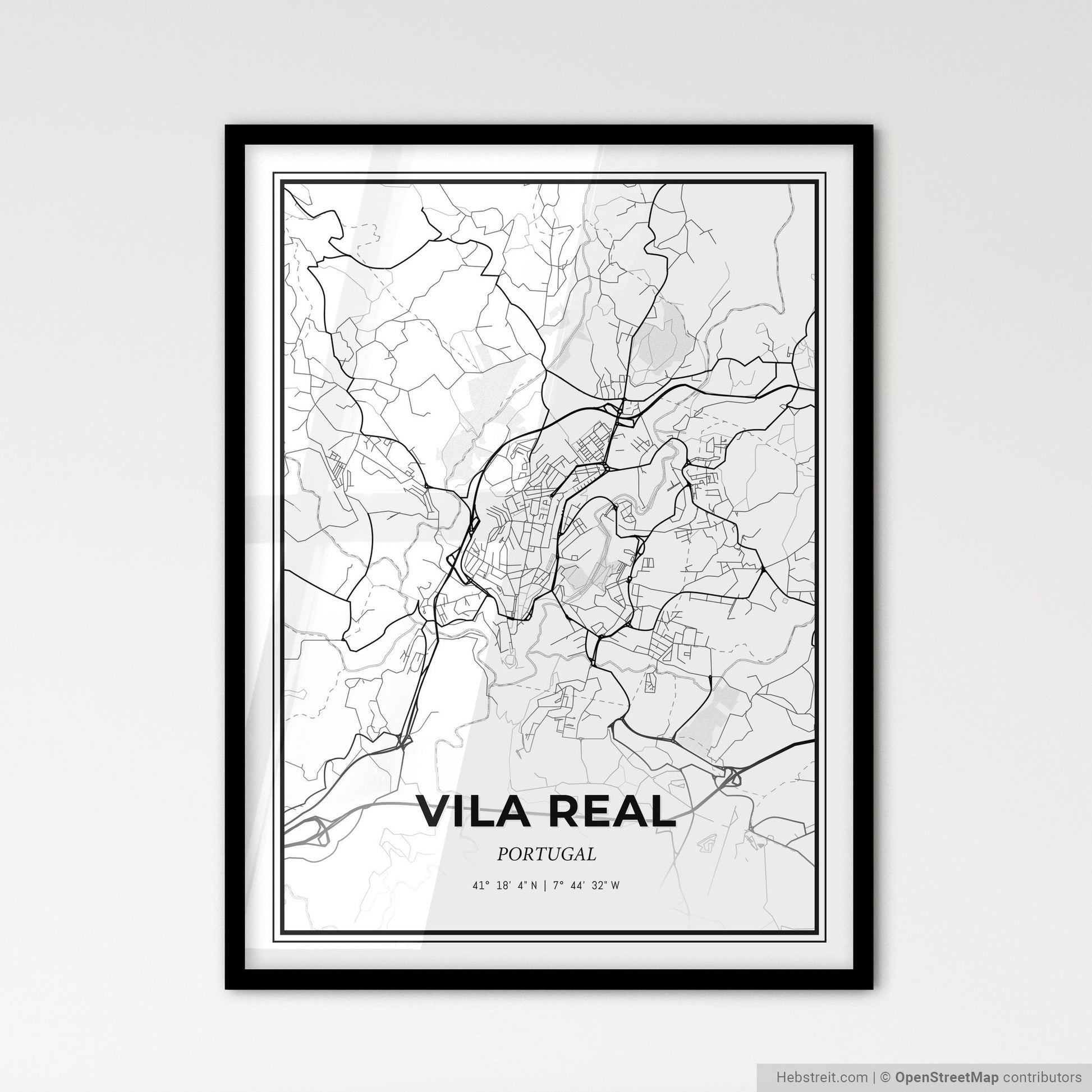 Vila Real Portugal - Scandinavian Style City Map for Modern Home Decor