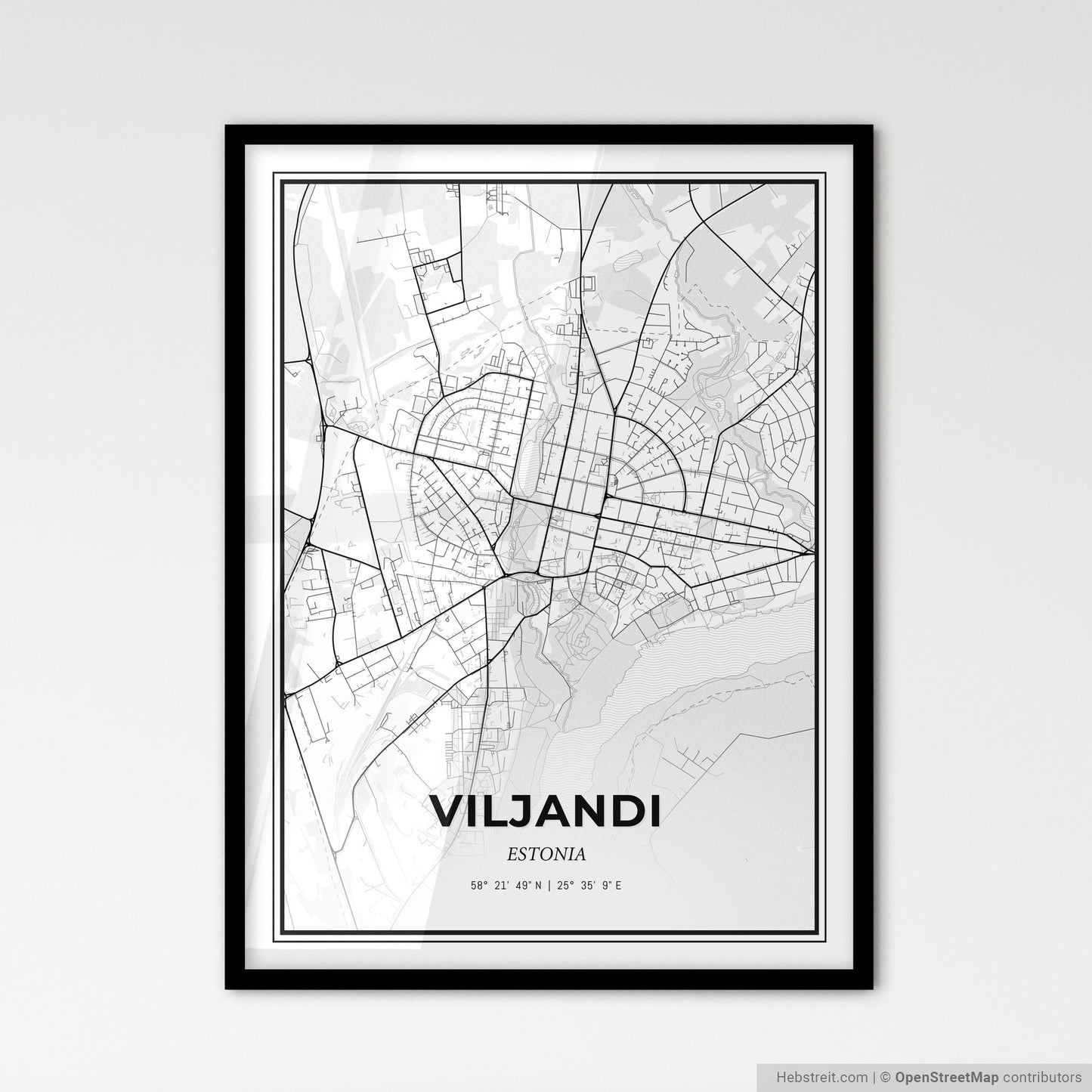 Viljandi Estonia - Scandinavian Style City Map for Modern Home Decor