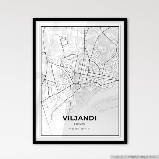 Viljandi Estonia - Scandinavian Style City Map for Modern Home Decor