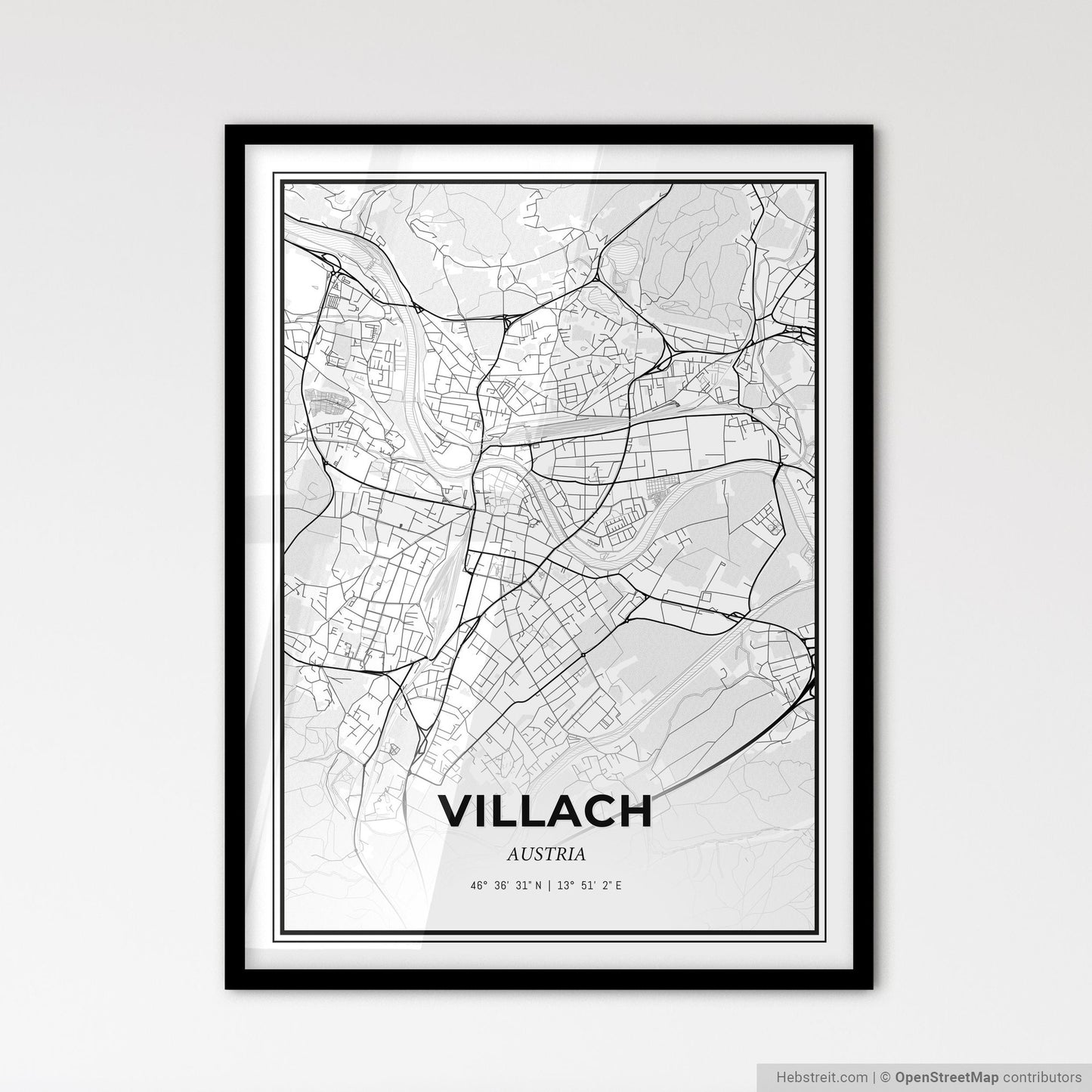 Villach Austria - Scandinavian Style City Map for Modern Home Decor