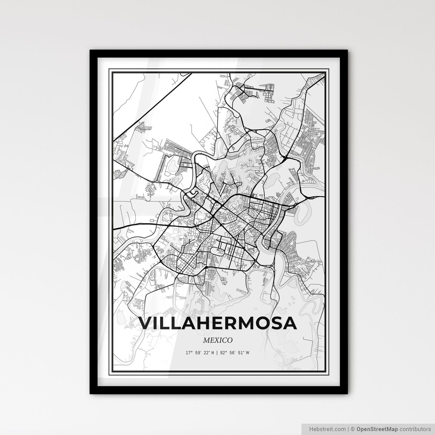 Villahermosa Mexico - Scandinavian Style City Map for Modern Home Decor