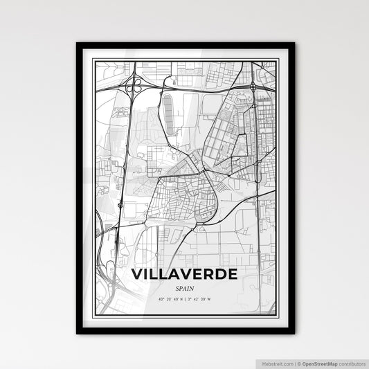 Villaverde Spain - Scandinavian Style City Map for Modern Home Decor