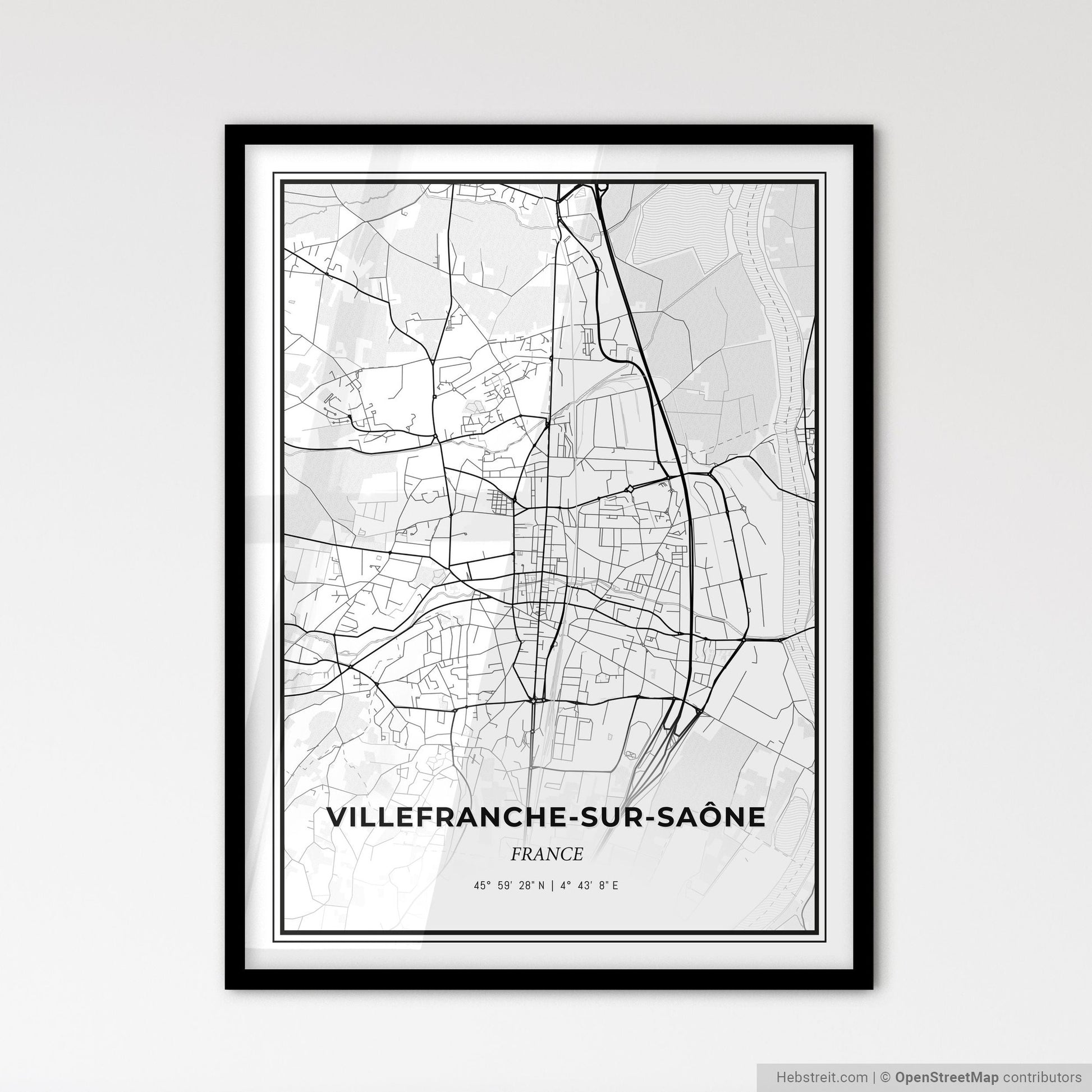 Villefranche-sur-Saône France - Scandinavian Style City Map for Modern Home Decor