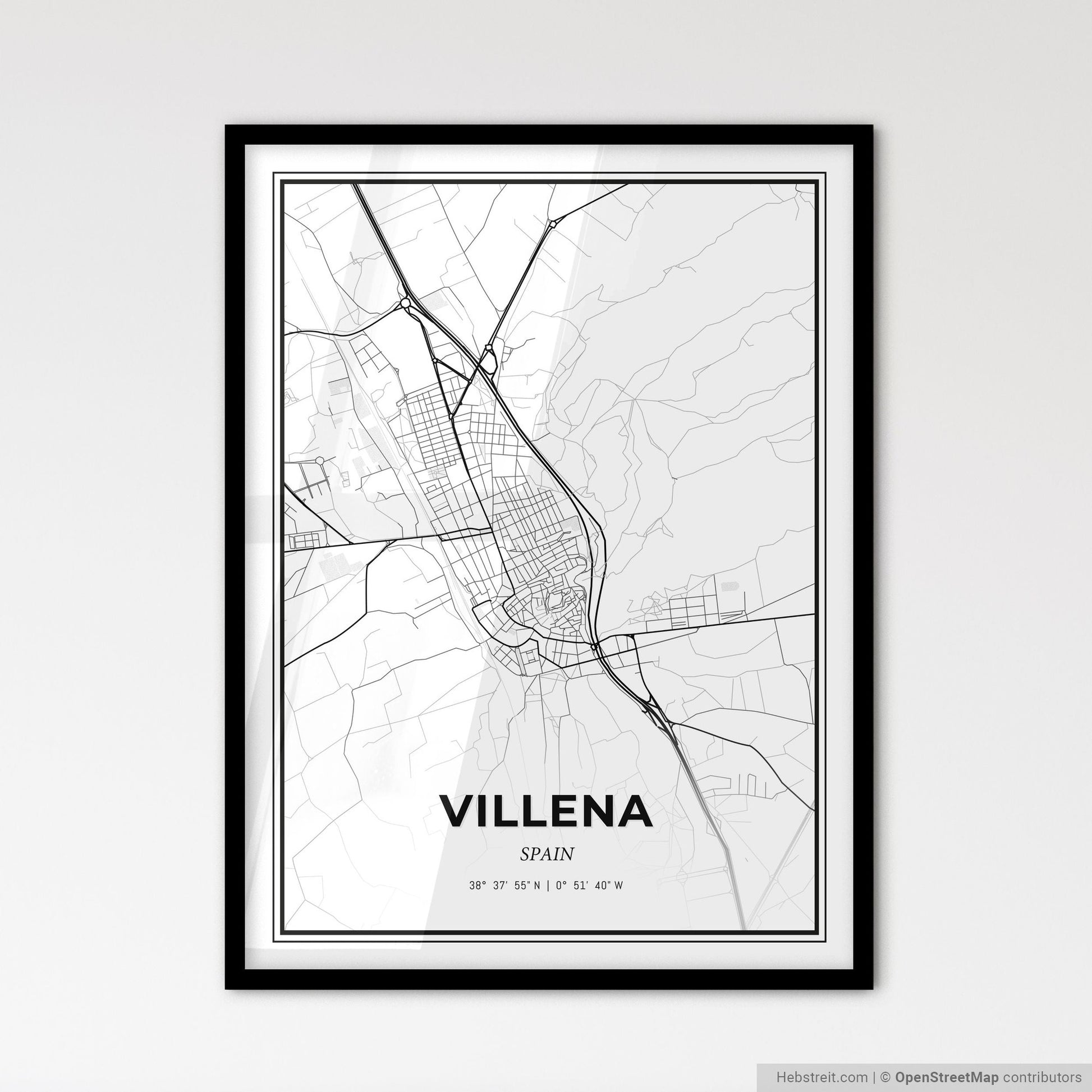 Villena Spain - Scandinavian Style City Map for Modern Home Decor