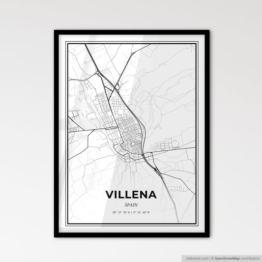 Villena Spain - Scandinavian Style City Map for Modern Home Decor