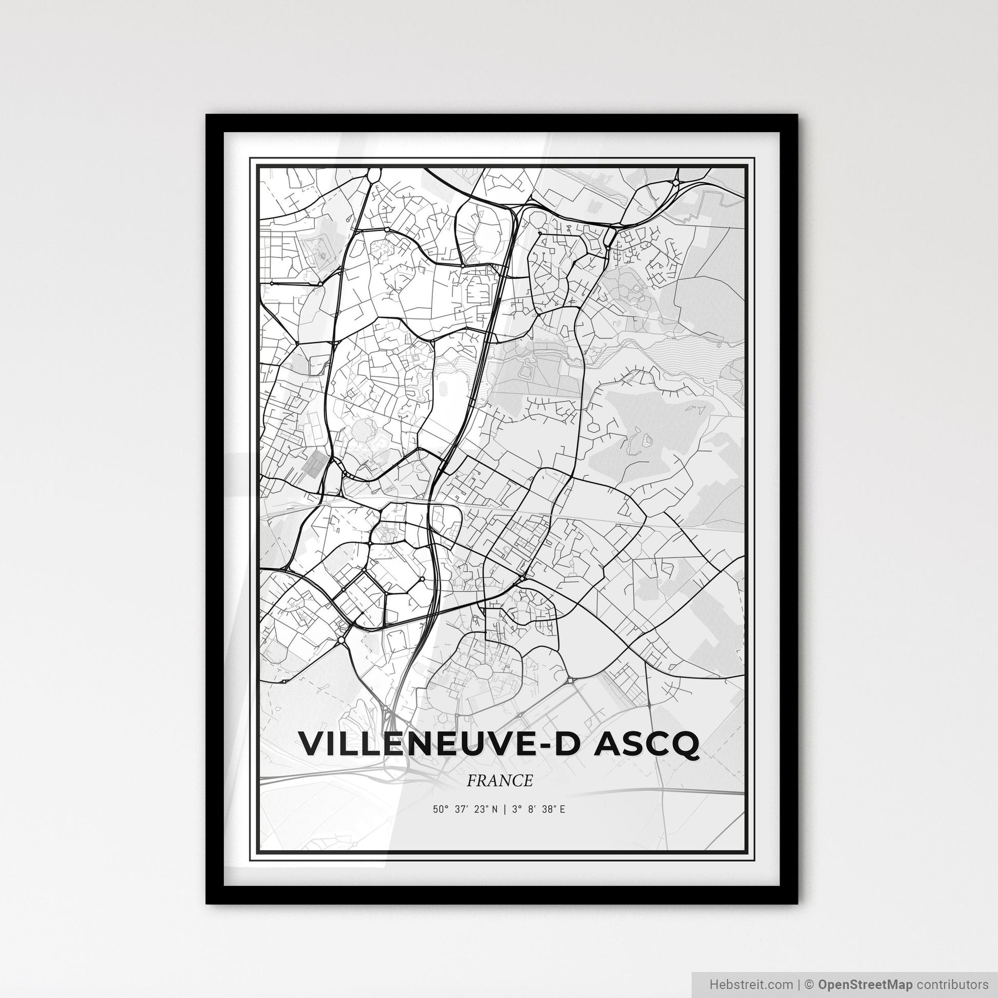 Villeneuve-d Ascq France - Scandinavian Style City Map for Modern Home Decor