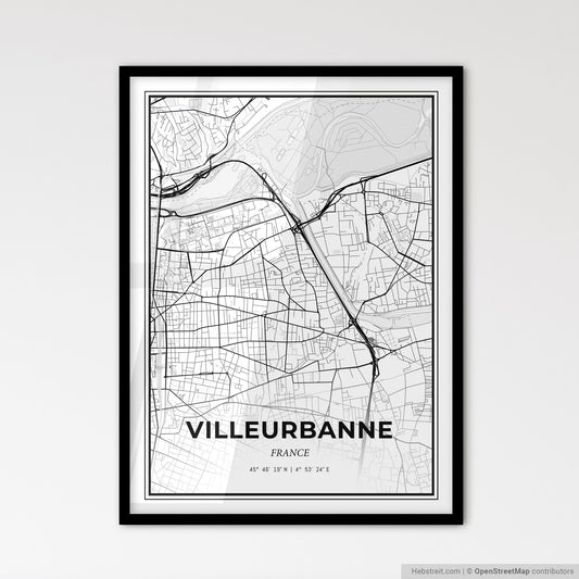 Villeurbanne France - Scandinavian Style City Map for Modern Home Decor