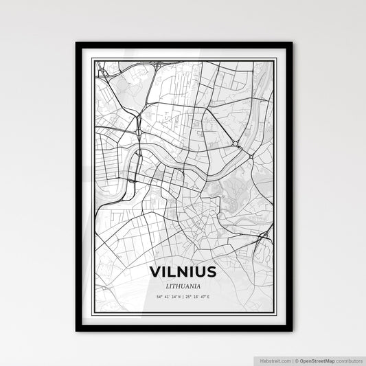 Vilnius Lithuania - Scandinavian Style City Map for Modern Home Decor