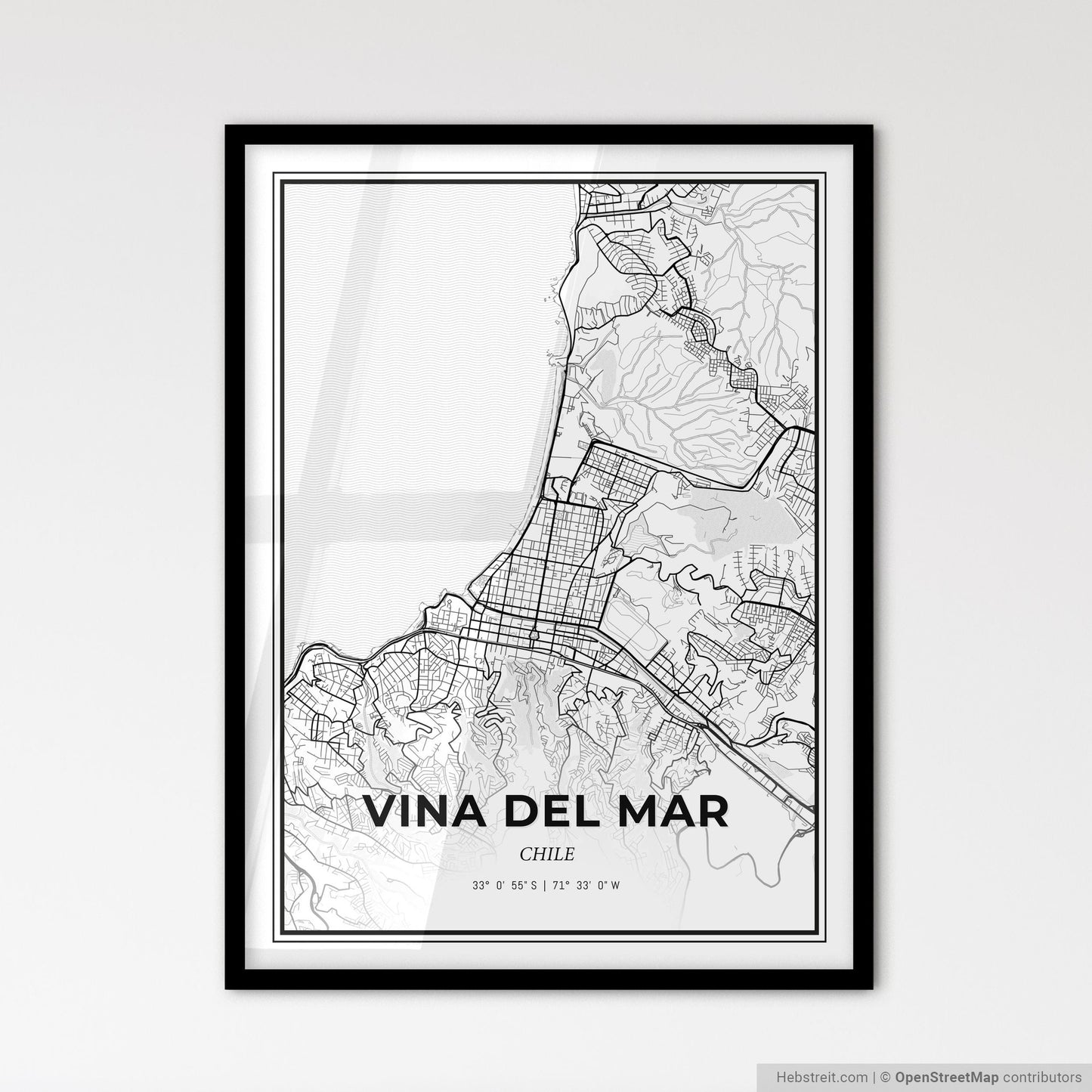 Vina del Mar Chile - Scandinavian Style City Map for Modern Home Decor