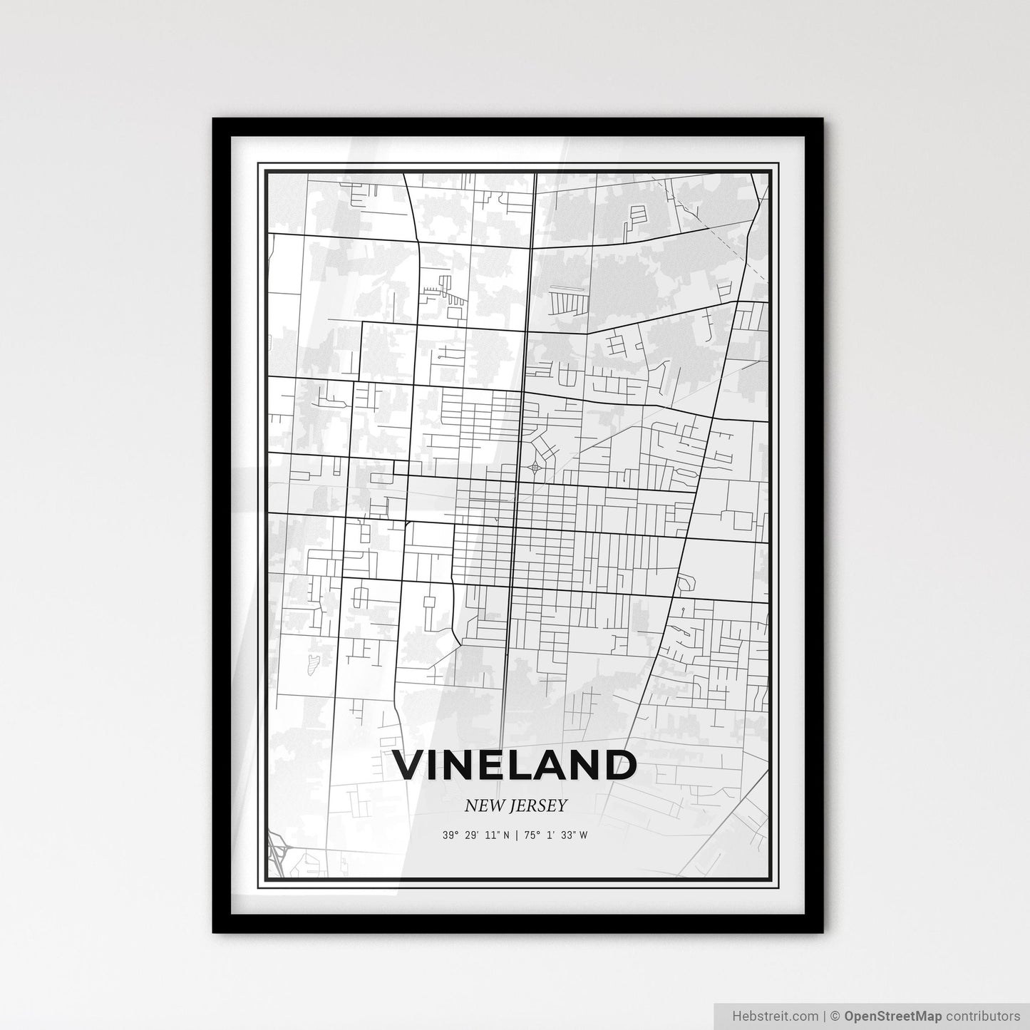 Vineland New Jersey - Scandinavian Style City Map for Modern Home Decor