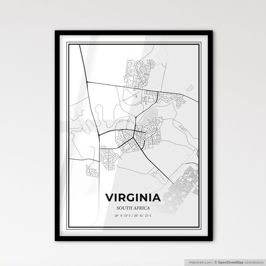 Virginia South Africa - Scandinavian Style City Map for Modern Home Decor
