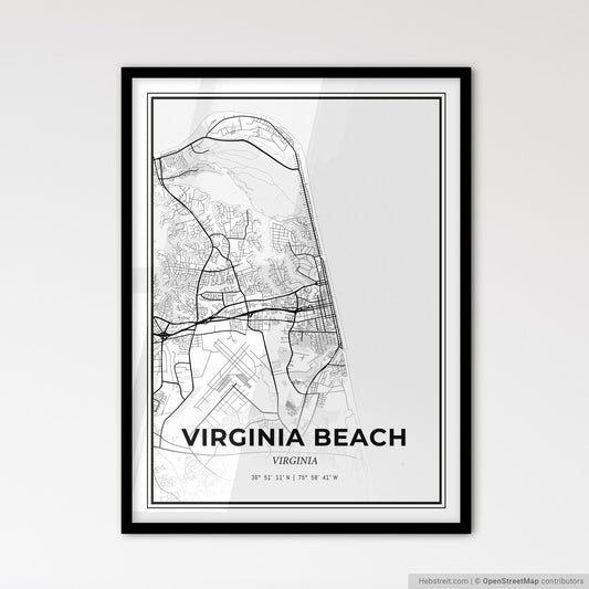 Virginia Beach Virginia - Scandinavian Style City Map for Modern Home Decor