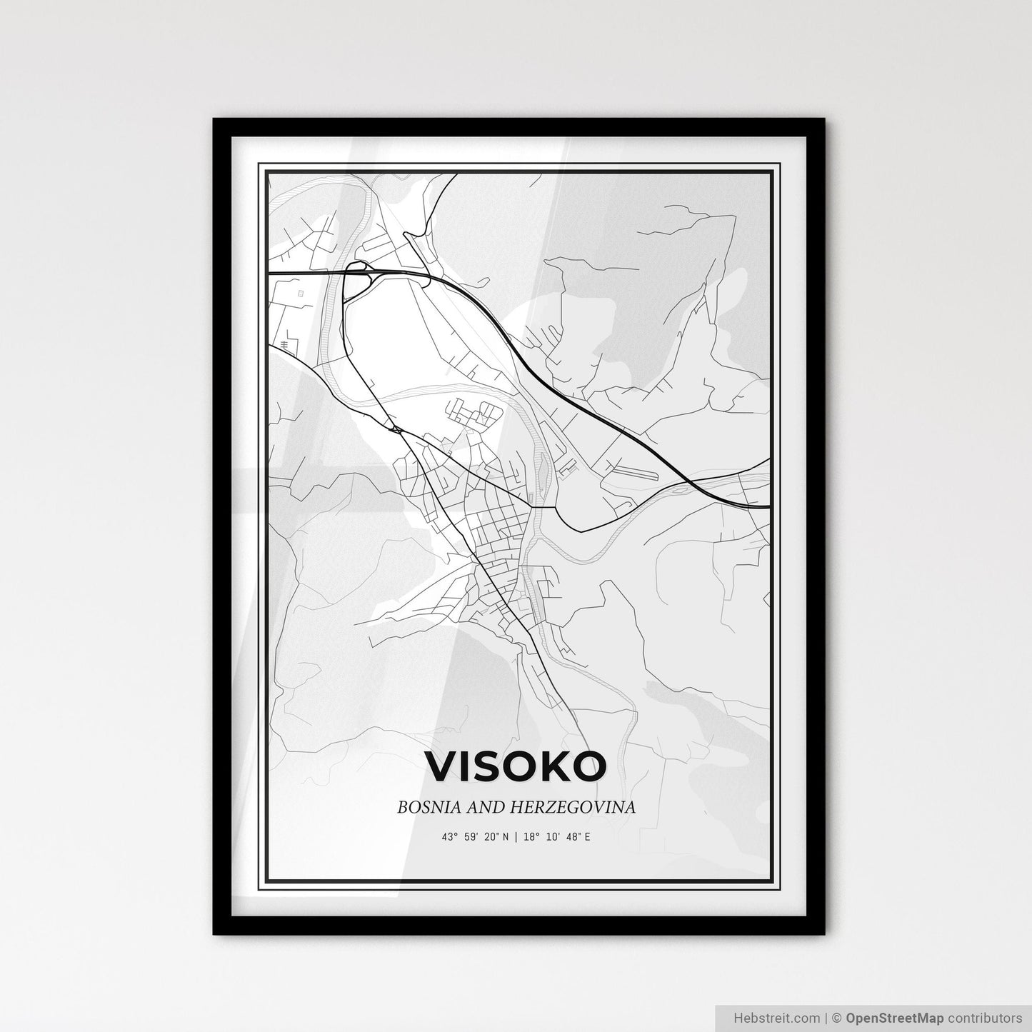 Visoko Bosnia and Herzegovina - Scandinavian Style City Map for Modern Home Decor