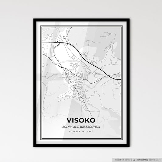 Visoko Bosnia and Herzegovina - Scandinavian Style City Map for Modern Home Decor