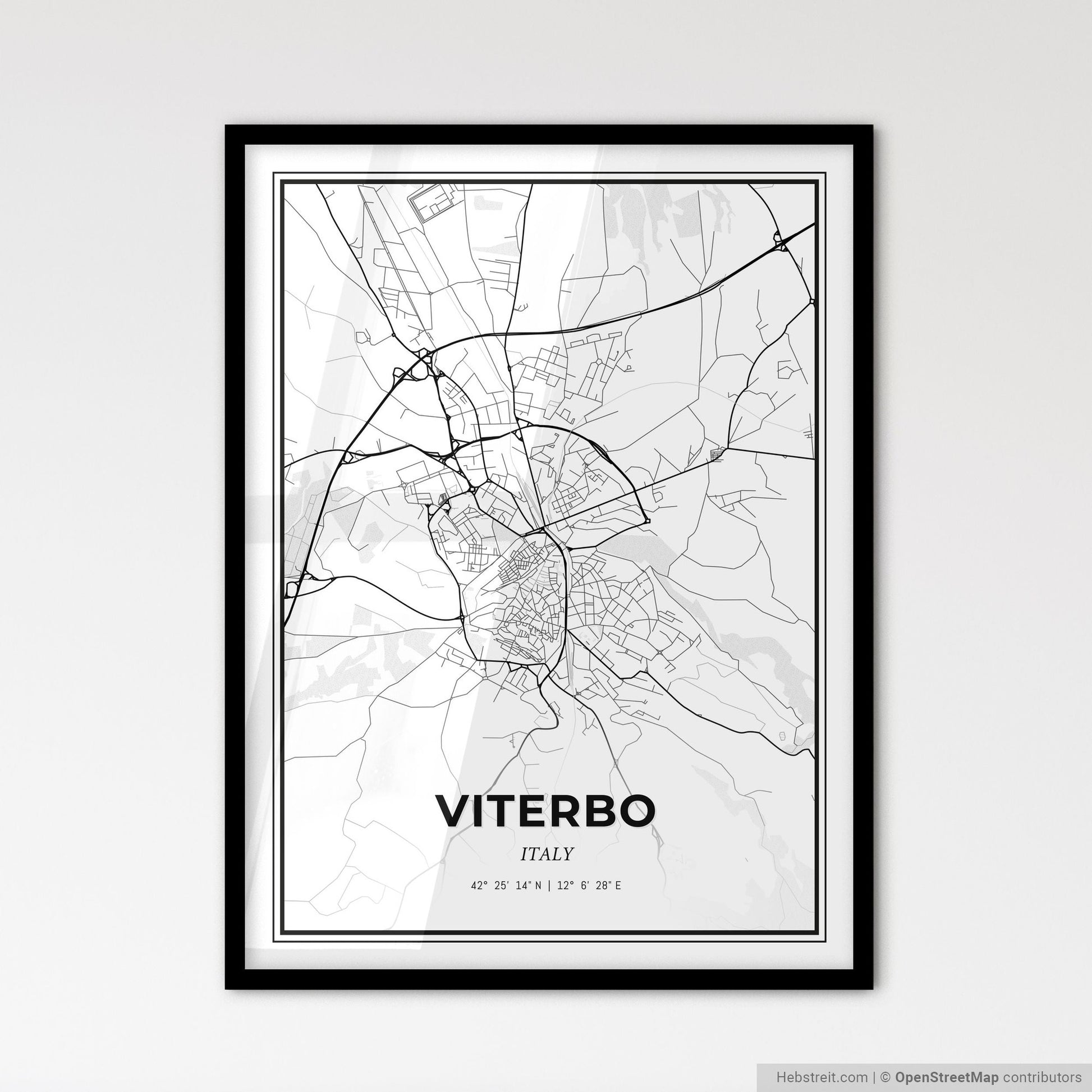 Viterbo Italy - Scandinavian Style City Map for Modern Home Decor