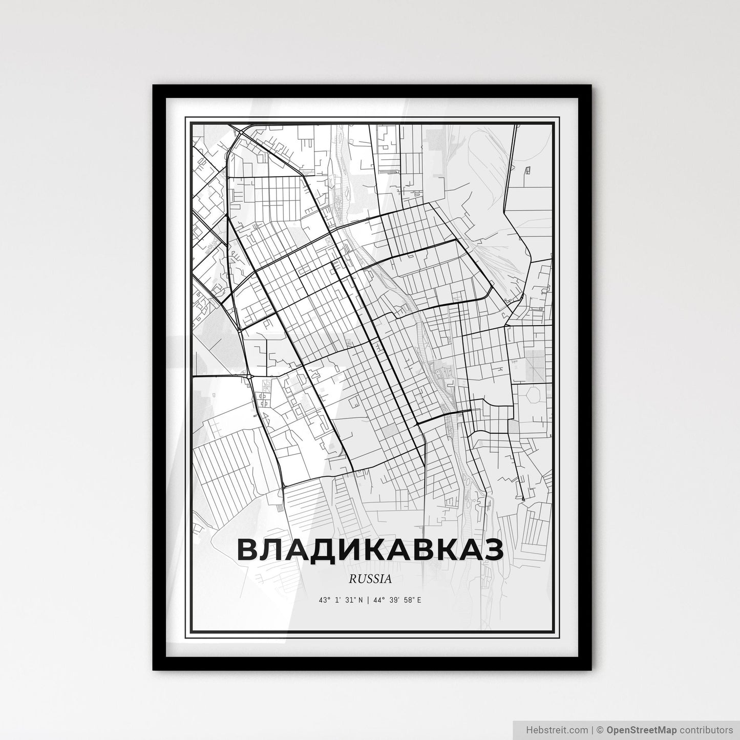 Vladikavkaz Russia - Scandinavian Style City Map for Modern Home Decor