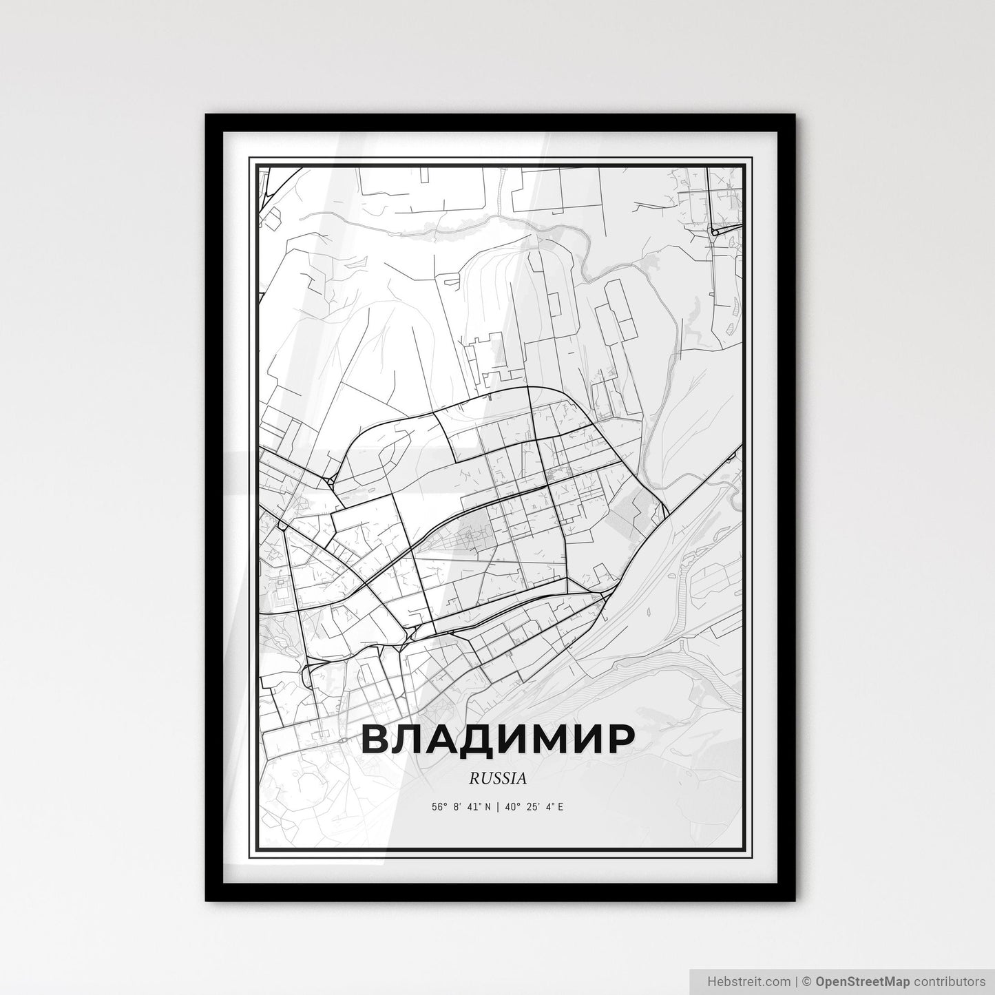 Vladimir Russia - Scandinavian Style City Map for Modern Home Decor