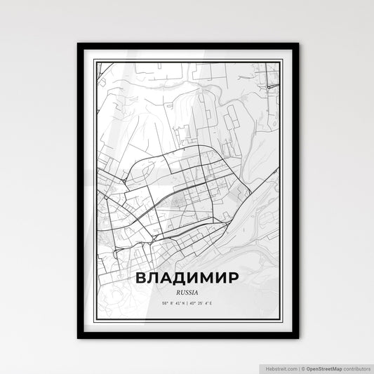 Vladimir Russia - Scandinavian Style City Map for Modern Home Decor
