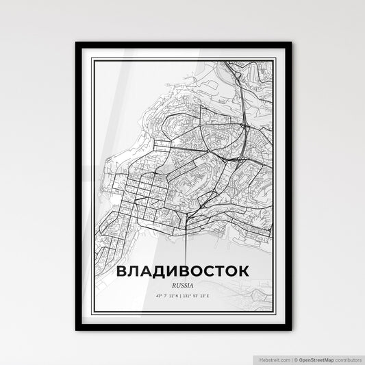 Vladivostok Russia - Scandinavian Style City Map for Modern Home Decor