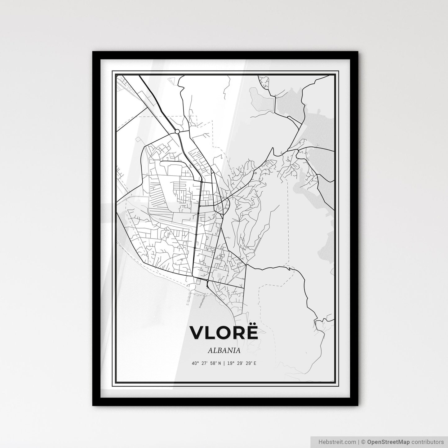 Vlorë Albania - Scandinavian Style City Map for Modern Home Decor