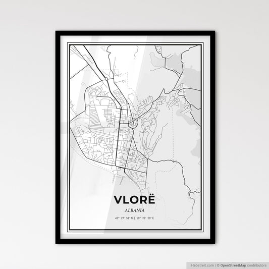 Vlorë Albania - Scandinavian Style City Map for Modern Home Decor