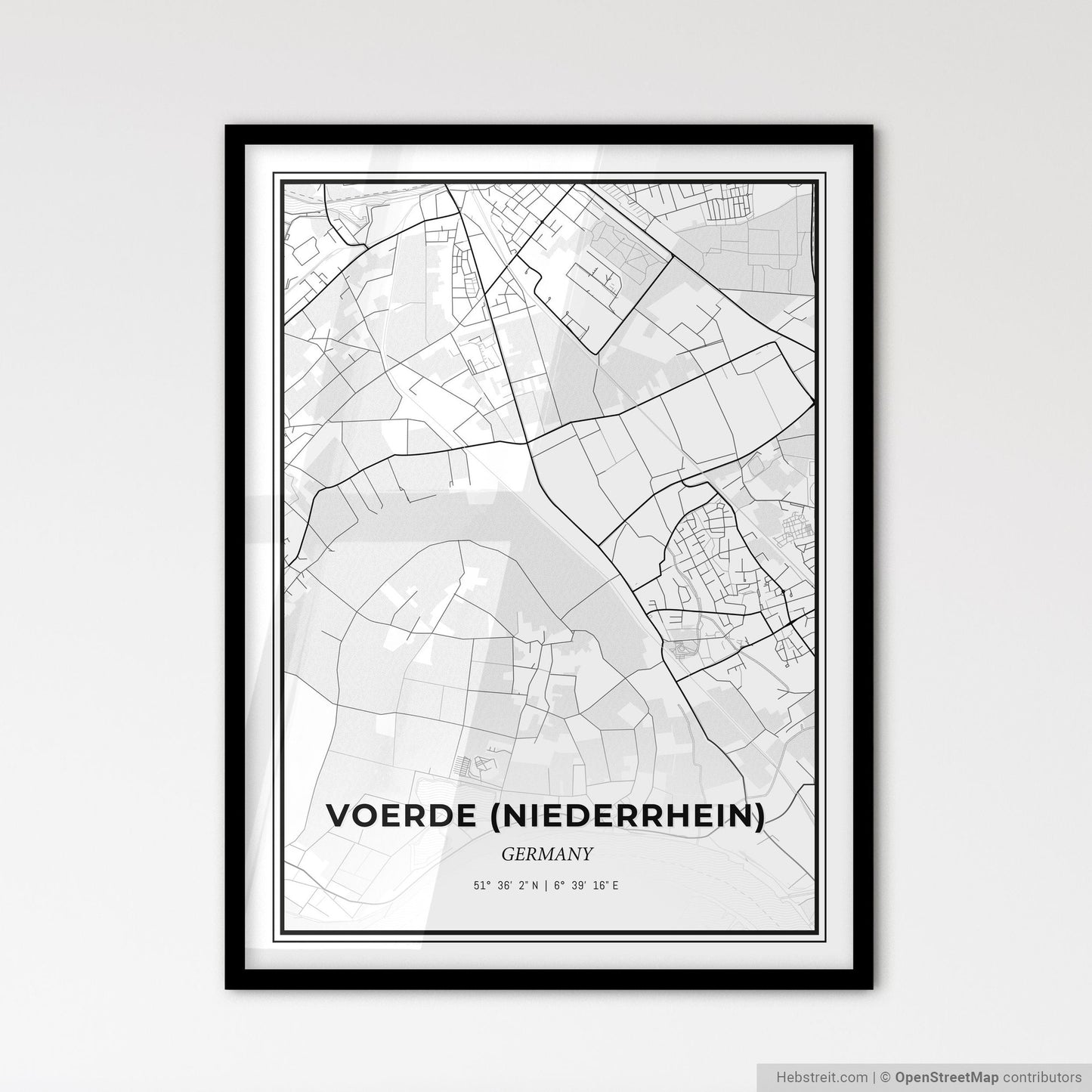 Voerde (Niederrhein) Germany - Scandinavian Style City Map for Modern Home Decor