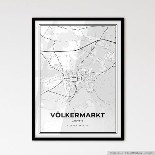 Völkermarkt Austria - Scandinavian Style City Map for Modern Home Decor