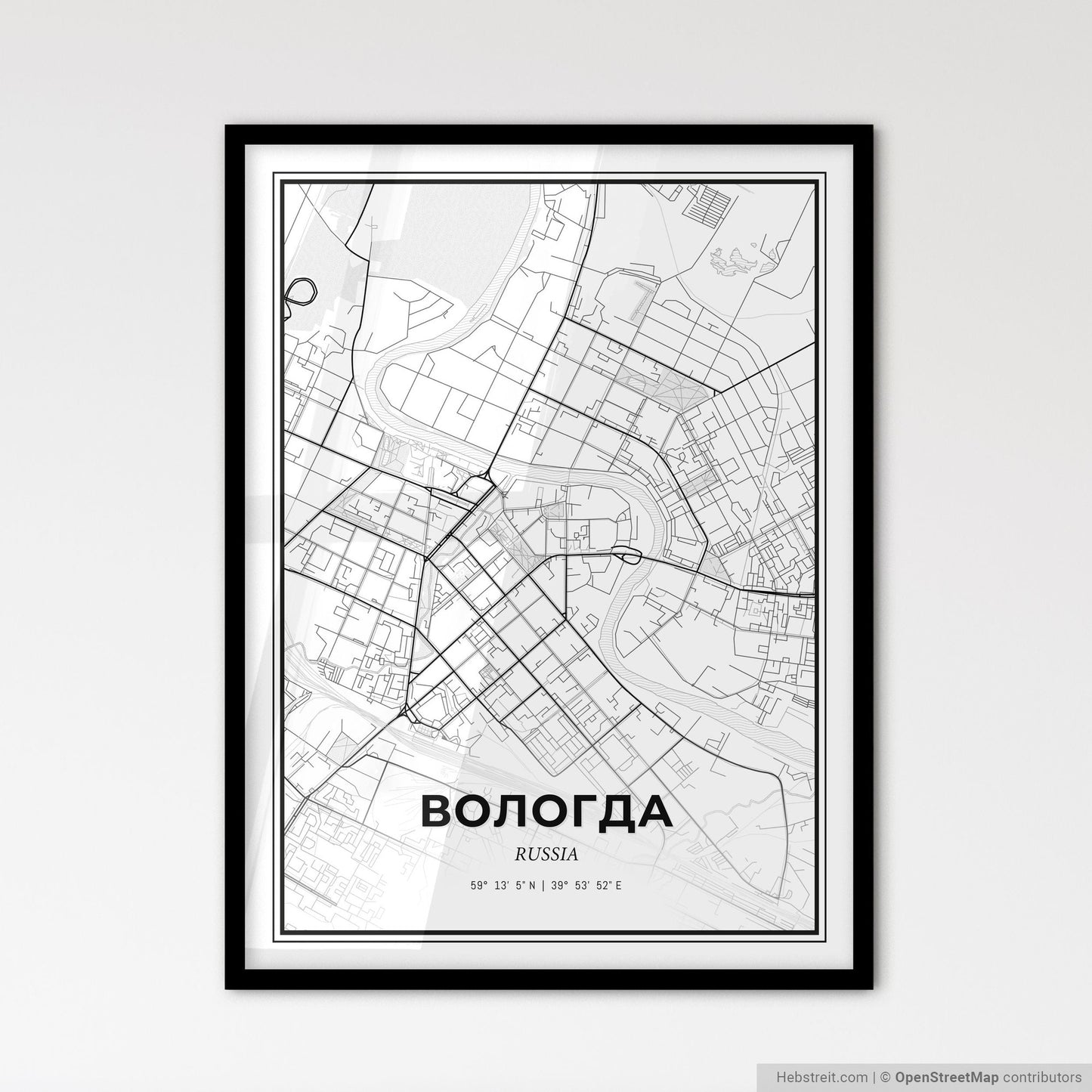 Vologda Russia - Scandinavian Style City Map for Modern Home Decor