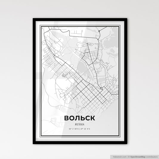 Volsk Russia - Scandinavian Style City Map for Modern Home Decor