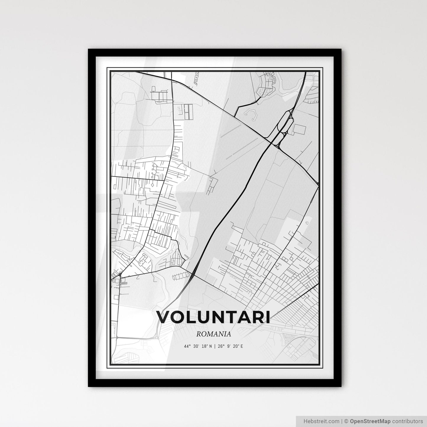 Voluntari Romania - Scandinavian Style City Map for Modern Home Decor