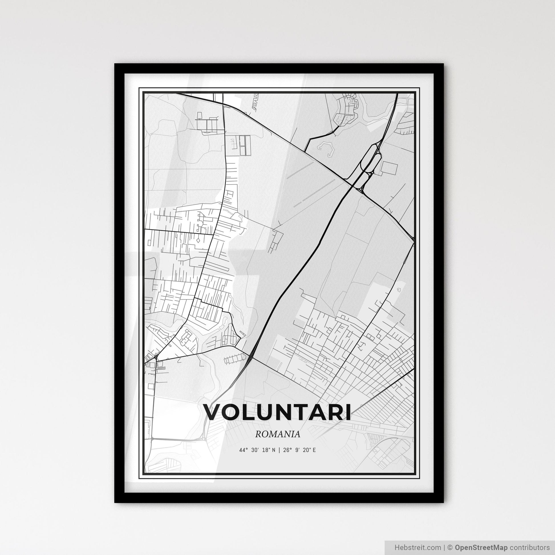 Voluntari Romania - Scandinavian Style City Map for Modern Home Decor