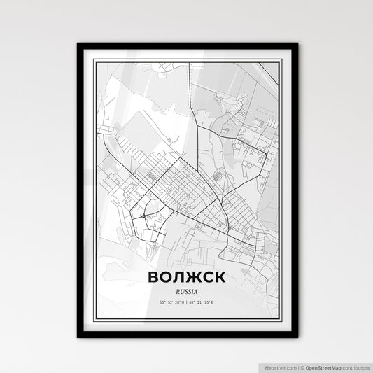 Volzhsk Russia - Scandinavian Style City Map for Modern Home Decor